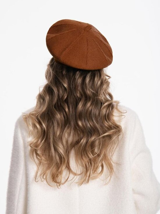 Women\'s French Style Double Layer Winter Autumn Warm Beanie Hat Orange Brown